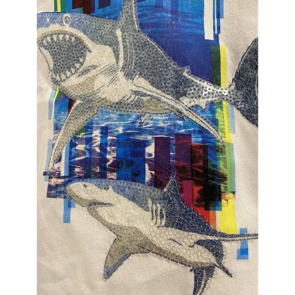 Shark Sequin jersey hoodie boys Short Sleeves Size 7 - Picture 4 of 7